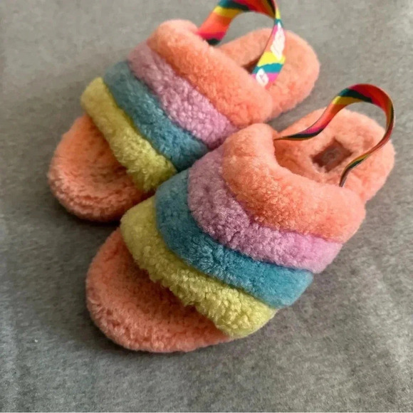 Ugg big kids fluff yeah slide pink multicolor size 5 - Picture 3 of 10